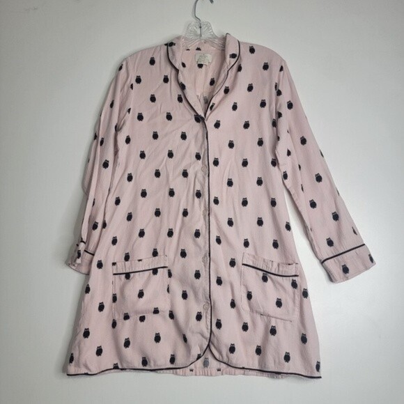 KATE Spade Button Down Sleep Shirt with Owl pink / Black Size Small - Picture 2 of 9